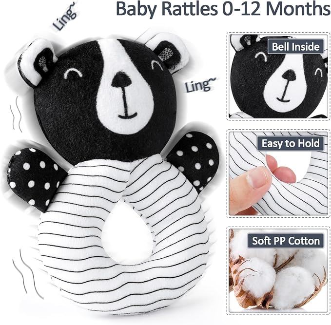 Joyreal High Contrast Baby Toys for Newborn, Black and White Baby Sensory Toys with Car Seat Toys,Infant Toys with Black White Cards Book, Montessori Toys for Baby Gifts