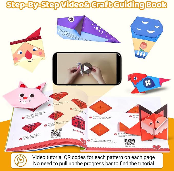 Gamenote Colorful Origami Kit for Kids 80 Projects 160 Double Sided Origami Paper, 100 Sheets Practice Papers Instructional Origami Book Origami Gift for 4+ Kids Adult Beginners Training Craft, Animal