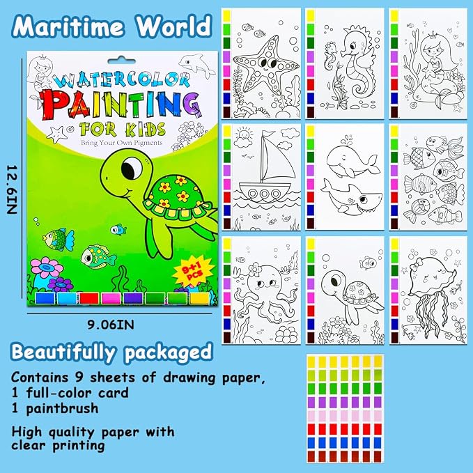 JZILU Watercolor Coloring Book for Kids, Paint with Water- Magic Paint Set Water Painting Book for Toddlers- Arts and Crafts Kit for Girls Boys Travel Activities -Stocking Stuffers for Kids