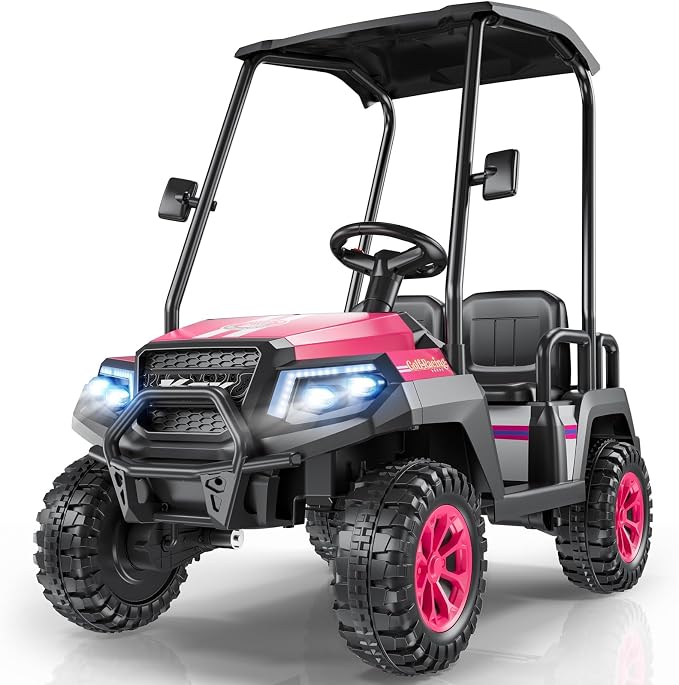 LIGIANT 24V Ride on Car for Big Kids, 4-Seaters Ride on Golf Cart, Max. Capacity: 264 Lbs(4 Kids), 4WD Kid's Car w/Remote Control, Detachable Awning, Spring Suspension, Music/Story/Power Display