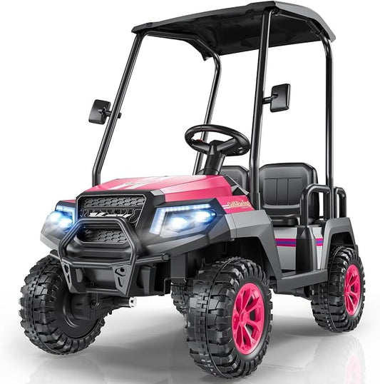 LIGIANT 24V Ride on Car for Big Kids, 4-Seaters Ride on Golf Cart, Max. Capacity: 264 Lbs(4 Kids), 4WD Kid's Car w/Remote Control, Detachable Awning, Spring Suspension, Music/Story/Power Display