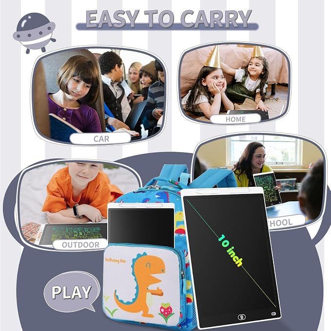 Genialba LCD Writing Board 10 Inches, Colourful Electronic Tablet, Portable Erasable Drawing Board, Graphic Tablet for Children's Games 3 4 5 6 7 Year Old Kid Boys Girls (White)