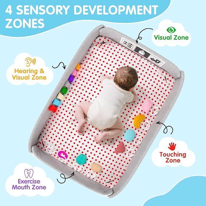 Baby Play Gym Mat Tummy Time Mat with 5 Detachable Activity Center Newborn Infant Babies Boy Girl Gifts for Babies Toys 0-3-6-12 Months Newborn Infant Babies Essentials Gift