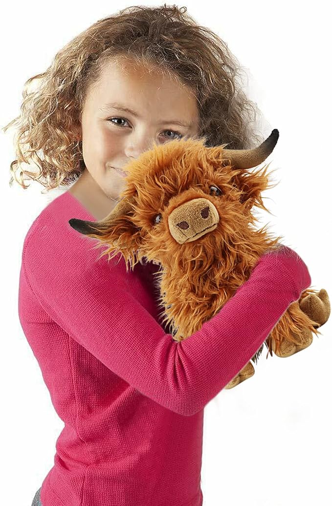 Cute Highland Cows Stuffed Animals,10.5 inches Realistic Cow Plush Toy,Highland Cattle Farm Toy Present for Adults Kids Boys Christmas Halloween Girls Birthday Plush Present
