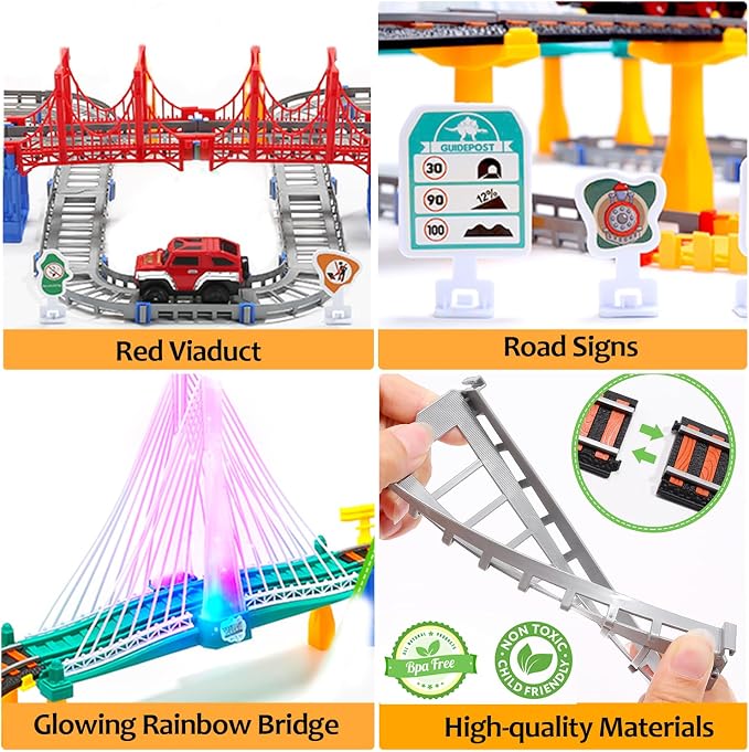 Electric Toddler Train Set Toy, Battery Powered Railway Train Track Toy Playset with Realistic Sound & Lights Up for Kids Ages 3 4 5, Boys and Girls