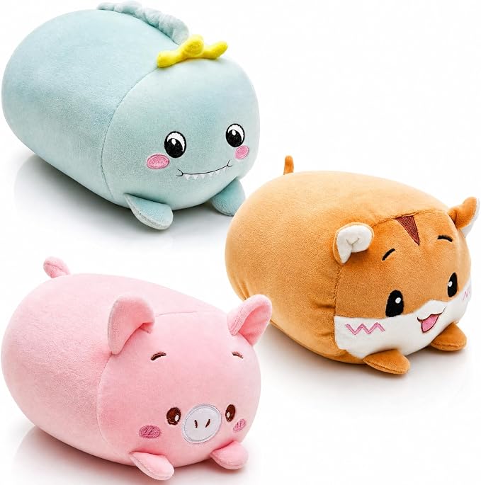 Leitee 3 Pcs Stuffed Animals Plushies Bulk 8 Inch Cute Plush Toys Plush Pillow for Boys Girls Birthday Gift Box Toys for Kids Back to School Classroom Prize Christmas Party Favors Bulk (Cute Animal 3)