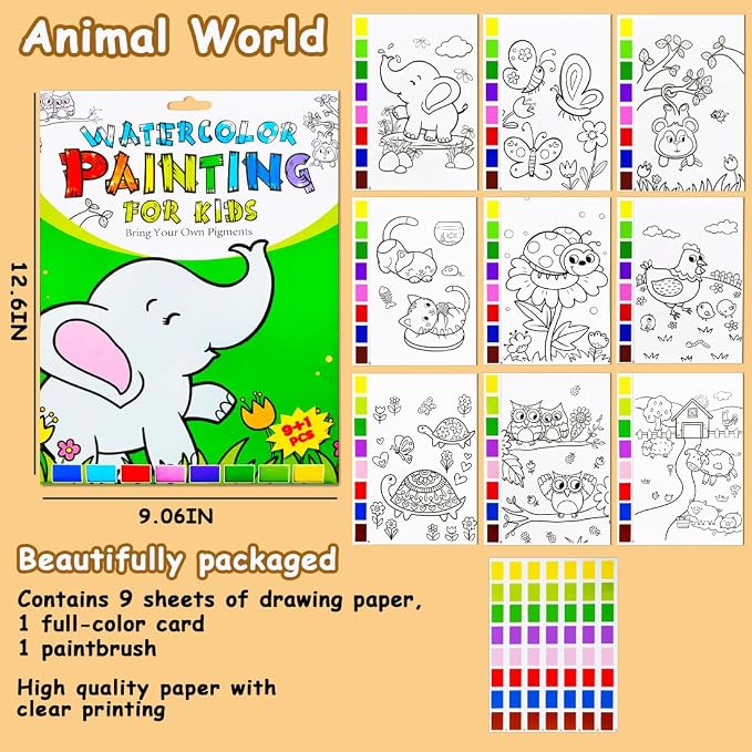 JZILU Watercolor Coloring Book for Kids, Paint with Water- Magic Paint Set Water Painting Book for Toddlers- Arts and Crafts Kit for Girls Boys Travel Activities -Stocking Stuffers for Kids