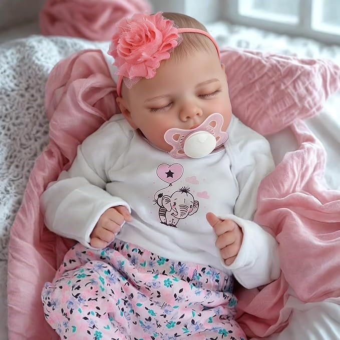 JIZHI Lifelike Reborn Baby Dolls Girl, 17 Inch Real Baby Doll Soft Body Realistic Newborn Vinyl Silicone Baby Doll Full Body Poseable Real Life Baby Dolls with Feeding Kit Gift Box for Kids Age 3+