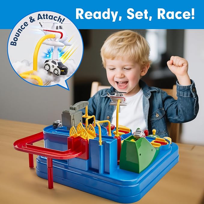 hahaland Toys for 3 Year Old Boys - Large Car Race Track for Toddlers 3-5, City Rescue Toy, Fine Motor Skill, STEM, Montessori Toys for 3 Year Old Girl Boy Gift, Emergency Vehicle Boy Toys Playset