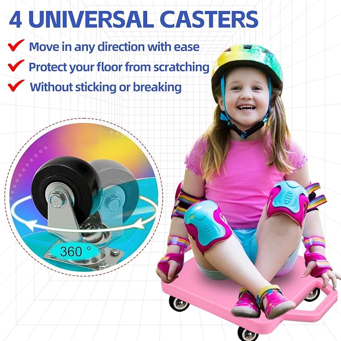 2 Pcs Sports Scooter Board with Handles Colored Floor Sitting Scooter Board with Plastic Casters for Kids Gym Indoor Outdoor Activities Play Equipment