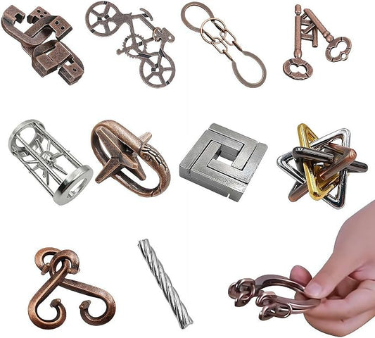 10 Piece Metal Brain Teaser Puzzles Set for Adults & Teens, Challenging IQ Lock Puzzles, Zinc Alloy Mind Game for Critical Thinking & Stress Relief, Collection for Puzzle Lovers