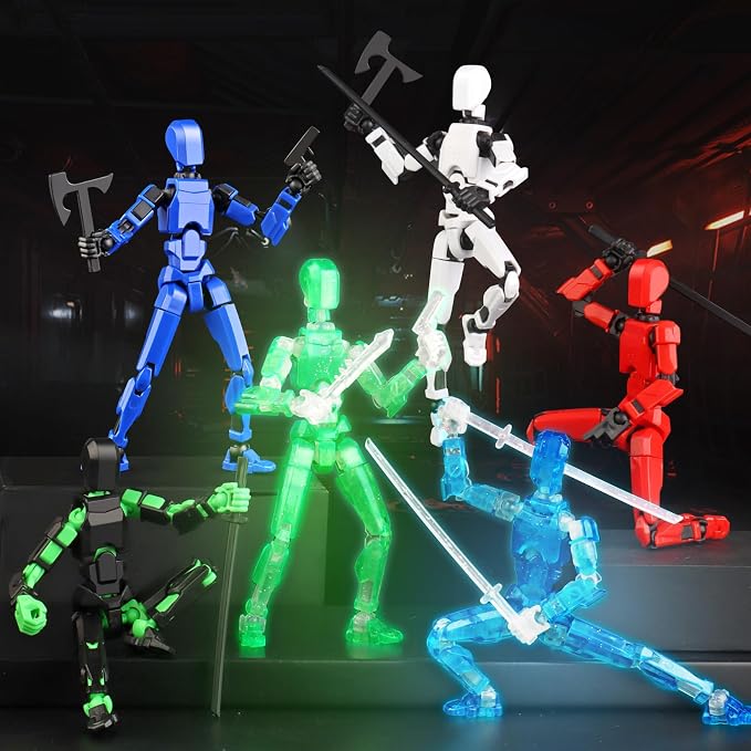 Luminous 13 Action Figure Set, 6PCS Robot Action Figure Titan 13 3D Printed Toys Articulated, for Modeling Enthusiasts Etc Birthday Gifts for Kids 3-8 Years Old, Grow in Dark （Assembly Required）