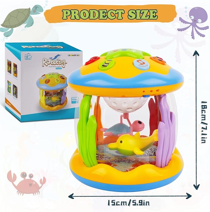 M SANMERSEN Baby Boys Toys 12 Months, Babies Ocean Rotating Lights Up Musical Toys for 12-18 Months Newborn Infant Crawling Tummy Time Toys 1 2 3 Baby Birthday Blue