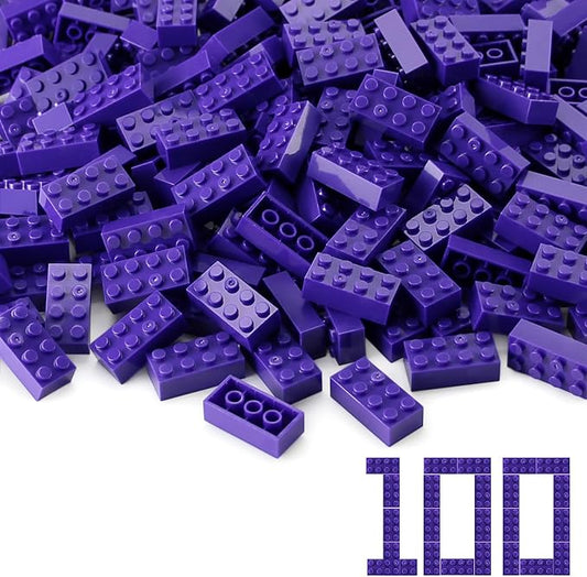 100pcs 2x4 Bricks Dark Purple Pieces Parts Classic Building kit Creative Play Set Basic Blocks Toy Accessories Compatible with 3001 Major Brands