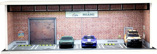 1/64 Scale Display Case Car Garage Moldel, Acrylic Cover Diecast Car Show Case with LED Light 6 Parking Spaces, Hot diecast Wheel Parking Scene (Vehicles Not Included) Red Brick Wall