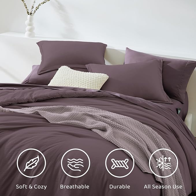 WRENSONGE Full Size Comforter Set- 7 Pieces Artic Plum Bed in a Bag Full Size Comforter with Fitted Sheet, Flat Sheet, 2 Pillow Shams, 2 Pillowcases, Warm Bedding Sets for All Season