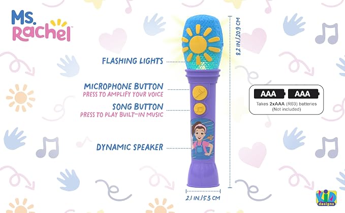 eKids Ms Rachel Toy Microphone for Kids, Includes Built-in Music and Lights, Toddler Toys (Purple)