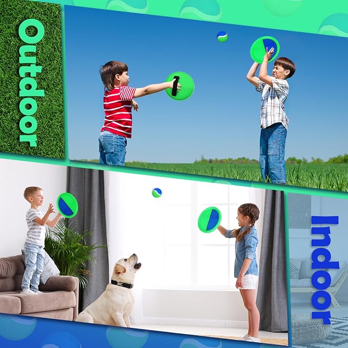 Charniol Kids Toys Toss and Catch Game Set Beach Game Outdoor Ball Sports Games Toss and Catch Ball Nylon Toys for Kids Adults(Blue Green,12 Paddles 6 Balls)