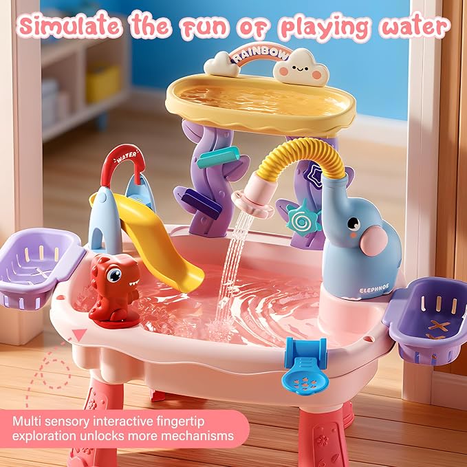 2027 Upgraded Toddler Sand Water Table Toy with Electric Water Pump, Kids Sand Water with Faucet/Play Food Accessories/Fishing Toy, Kitchen Play Sink Toys for Girl Boy Age 3+ (Pink)