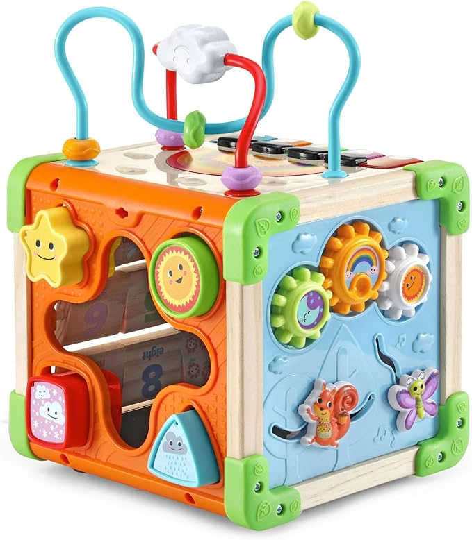 LeapFrog Touch and Learn Electronic Musical Light-Up Wooden Activity Cube Toy, Animal Themed, Ages 1 and Up