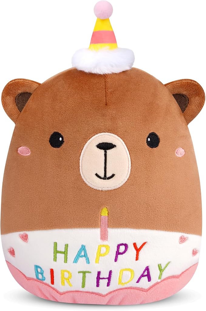 Happy Birthday Teddy Bear Plush - 8inch Birthday Stuffed Animal Bear Plushie Pillows Toys, Soft Doll Gifts Party Decoration for Kids Girls Boys
