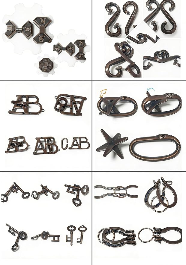 AHYUAN 32Pcs Metal Brain Teaser Puzzles 3D Cast Steel Teasers Puzzle for Kids Teens Magic Puzzles Games Toys IQ Education Smart Logic Test Toy Fidget Toys Party Favors for Kids Adults Challenge