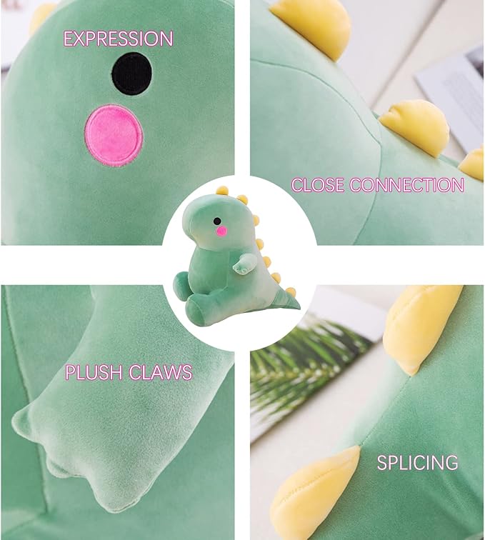 DUANMUL Cute Dinosaur Plush Toys, Fat Dinosaur Stuffed Animals Toys Dolls, Dinosaur Plush Toy Soft Stuffed Animal Dino Plushies Doll Cute Birthday Gifts for Kids Girls Boys (Green,13in)