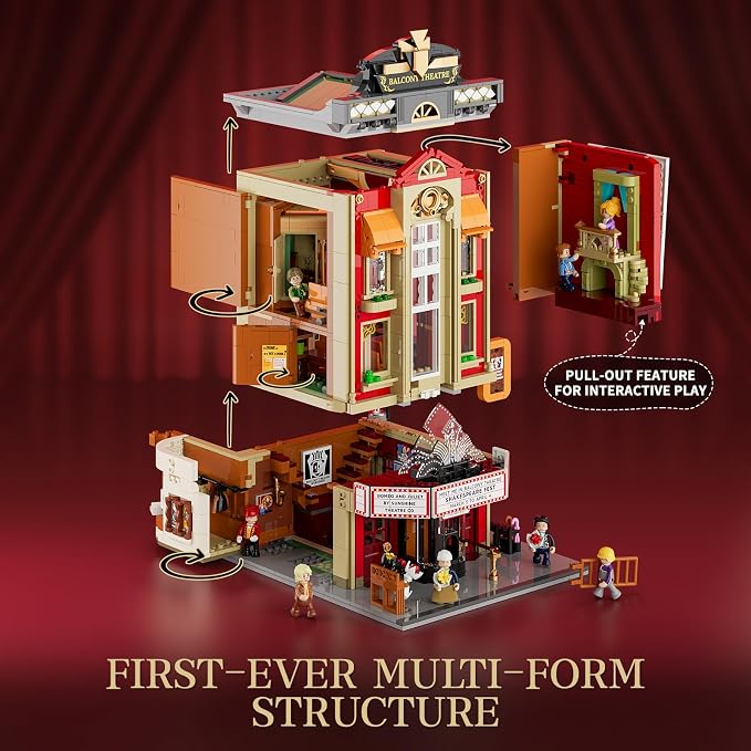 FUNWHOLE Balcony-Theatre Lighting Building-Bricks Set - City Town Creator House with LED Light Multi-Form Modular Collectible Display Kit 2445 Pcs for Adults and Movie Lovers