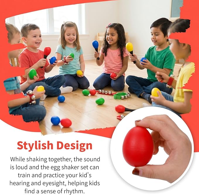 Cididu 60 Pcs Shaker Musical Instruments, 20 Pcs Kids Egg Shaker with 20 Wrist Hand Band Bells and 20 Sand Hammer Shakers, Kids Music Early Learning Percussion Toy Easter, Ideal Gift for Music Lovers