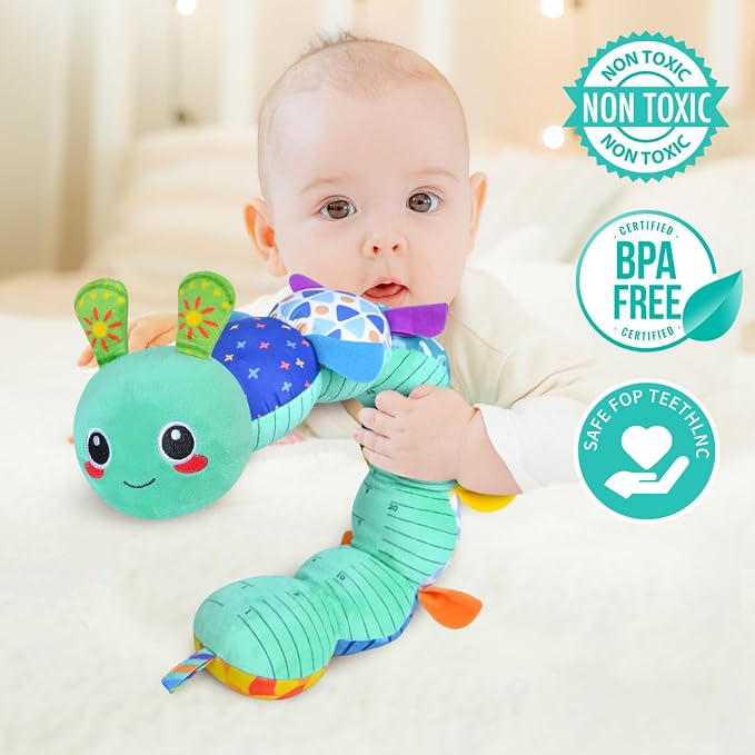 KMUYSL Baby Sensory Caterpillar Toys for 0-6 6-12 Months, Soft Plush Activity Toy with Crinkle, Rattle & Gentle Music, Tummy Time Toy for Infant Newborn, Early Development Toy Shower Gifts for Baby