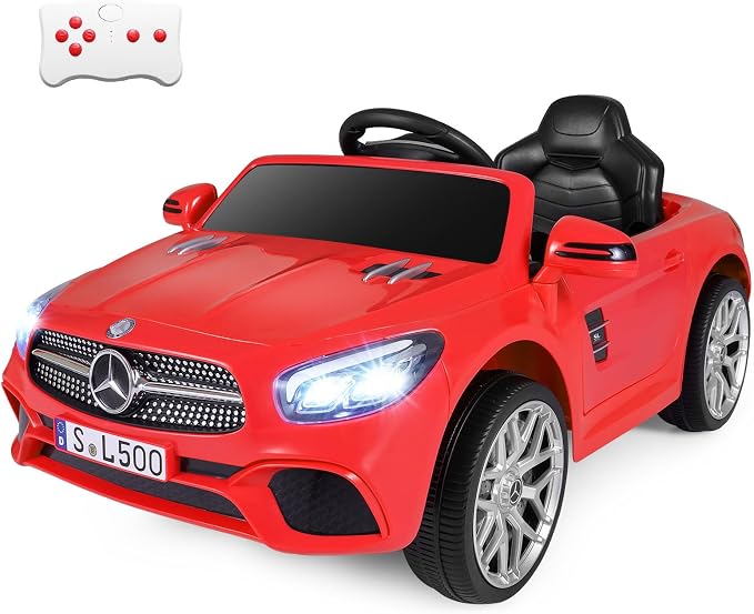 Costzon Ride On Car, 12V Licensed Mercedes Benz Electric Vehicles with Parent Remote Control, LED Headlights, Music & Wireless Connection, Kids Car for Boys Girls Aged 3-8 (SL500,Red)