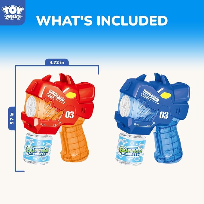 TOY Life Dinosaur Bubble Guns for Kids Ages 4-8, 2 Pack Automatic Bubble Blaster Gun for Toddlers 1-3, Battery Operated Bubble Machine Toys for Boys Girls Dinosaur Bubble Blower (Red & Blue)
