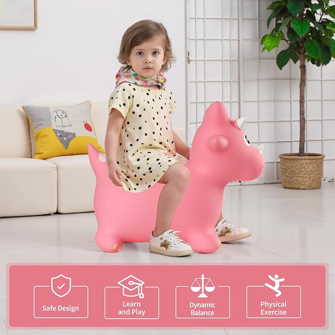 INPANY Bouncy Horse, Dinosaur Hopper Toys for Boys, Gifts Toy for Kid | Eco-Friendly PVC, Low Center Gravity, Cute Cartoon Design, Load 100 Lbs, Learn & Exercise & Active Fun, Gifts for 1-3 Kids