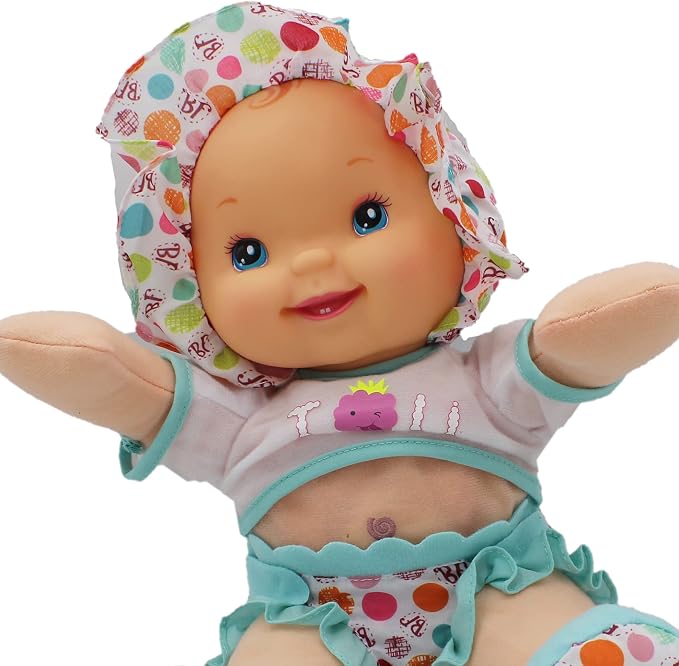 Goldberger Baby's First 12" Smartie Pants Doll with Raspberry White T-Shirt - Includes "Baby Talk" Sound Module with Surprise Raspberry Ending