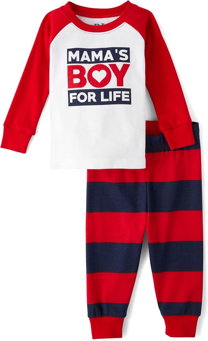 The Children's Place baby boys Button Long Sleeve Top and Pants Snug Fit 100% Cotton 2 Piece Pajama Set