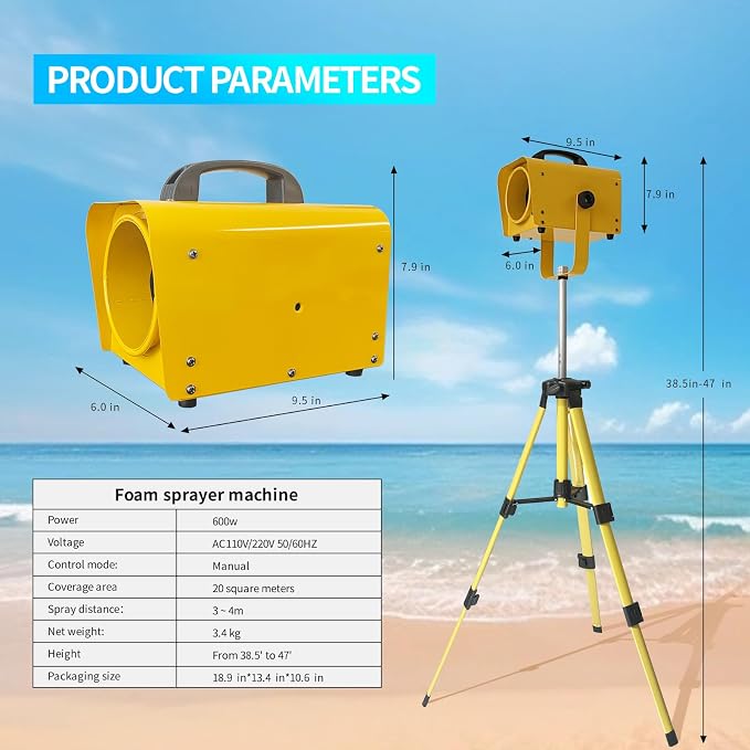 Jet Foam Machine for Party, Party Foam Machine with Telescopic Support, Foam Cannon for Garden, Pool, Indoor, Birthdays, Celebrations, and Backyard Events