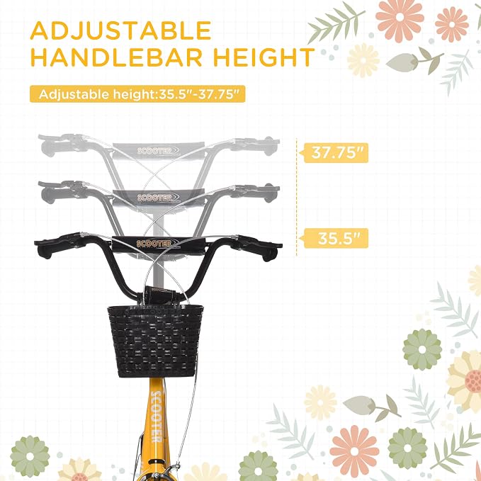 Aosom Youth Scooter, Kick Scooter with Adjustable Handlebars, Double Brakes, 16" Inflatable Rubber Tires, Basket, Cupholder