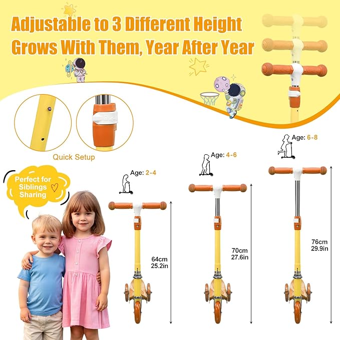 Kick Scooters for Kids 3-5 5-7 Years Age - Handlebars Flexible Steer,Height Adjustable,Stable Light Up Three Wheeled Toddler Scooter for Boy & Girl,Indoor Outdoor Kid Child Toy Gift