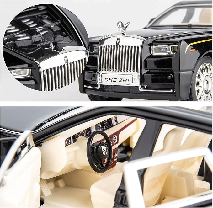 BDTCTK 1/32 Rolls-Royce Phantom Model Car,Zinc Alloy Pull Back Toy car with Sound and Light for Kids Boy Girl Gift (Black)