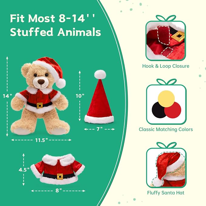 MaoGoLan 14 inch Christmas Teddy Bear Stuffed Animal Plush Bear with Classic Outfits - Removable 8'' Santa Coat & Hat Fits Most Small Plush Toys - Christmas Decorations & Gifts, 3 Pack