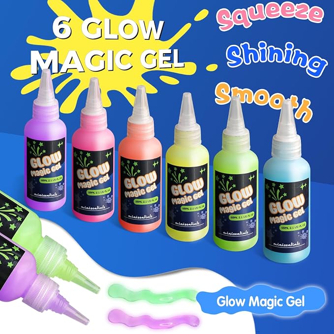 MINISENTIALS Magic Water Elf Toy Kit - Glow in The Dark Aqua Gel 6 Colors with 6 Molds - Magic Squishy Maker Water Fairies Birthday Party Favors DIY STEM Toy for 3-8 Years Old Kids