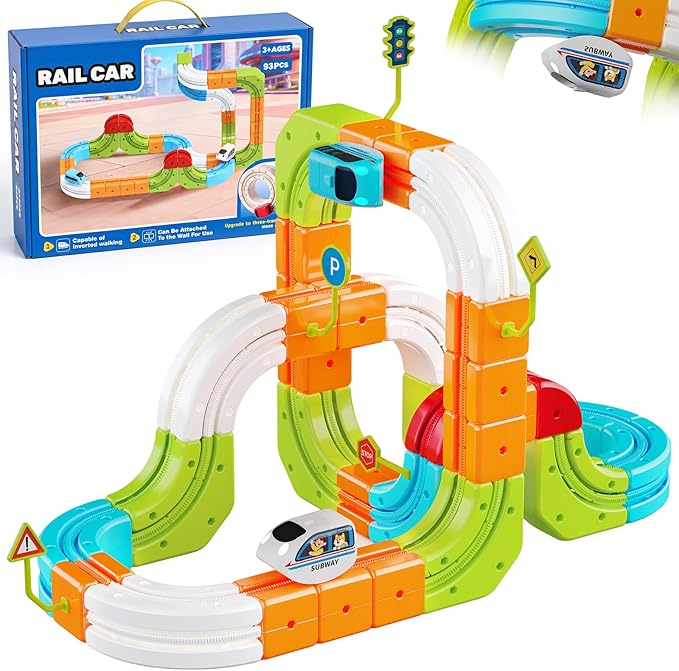 Hot Bee Electric Magnetic Train Set for Kids, Gravity-Defying 3D STEM Toy Train Track for Toddlers, Building Train Toys, Magic Tracks Toy Birthday Gifts for 3 4 5 6 7 8+ Year Old Boys Girls (93 Pcs)