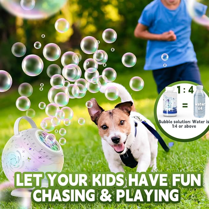Rechargeable Bubble Machine - Auto 90°/360° Rotation, Remote Control(65-131ft), 9-Color LED, Larger Bubbles Design, Bubbles Maker Toys Gifts for Kids, Toddlers, Birthday, Parties, Wedding, Boys, Girls