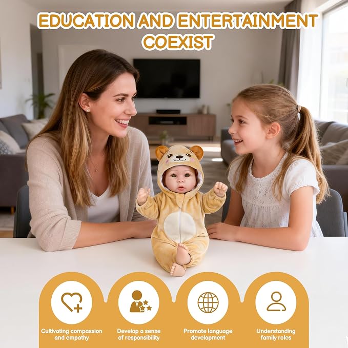 Aori 17 Inch Lifelike Baby Dolls Realistic Baby Doll with Lightweight Soft Body, Teddy Bear Outfit & Doll Accessories, Great for Role Play, Gift for Girls Age 3+