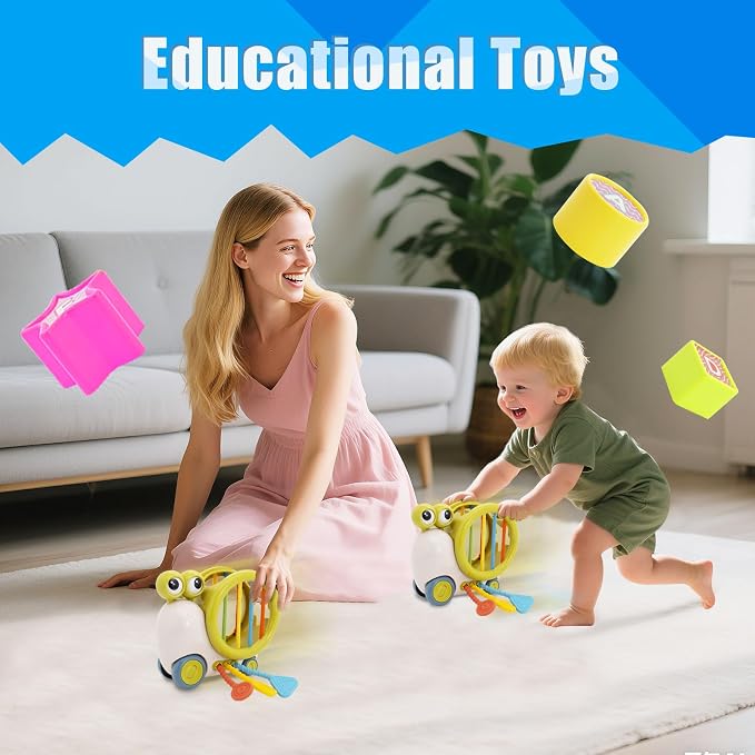 BYFWH Shape Sorter for Toddler 1-3, Montessori Baby Sorting Blocks, Sensory Toddler Learning Toy for Fine Motor Skills, Infant Developmental Snail Push-to-go Car Toys for Boys Girls Ages 18+ Months