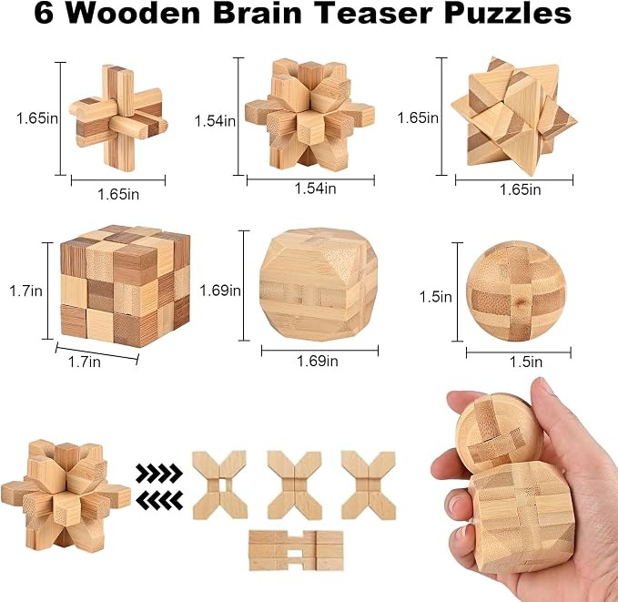 GOLDGE 30pcs Brain Teaser Puzzle Set for Adults & Kids – Ancient Wooden & Metal 3D Puzzles, IQ Logic Games for Family, Parties & Coffee Breaks. Unlock & Solve Interlocking Challenges, Educational Toy