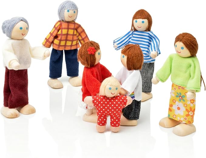 14 Pcs Wooden Dollhouse People Family Set with Movable Limbs, Mini People Figures for Doll House Play
