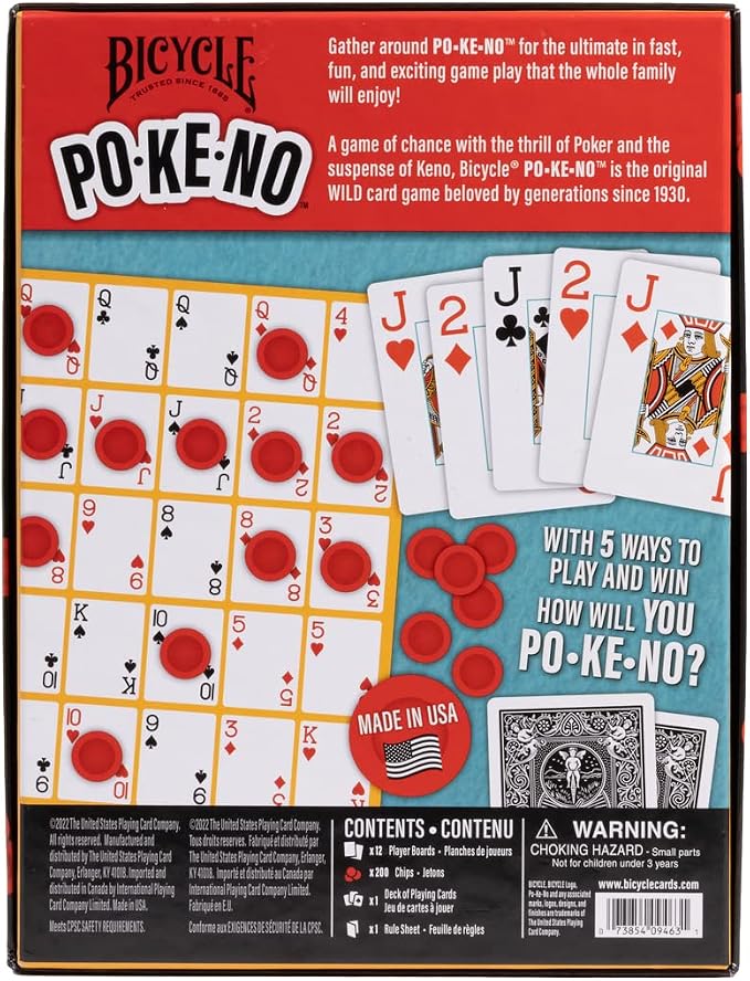 Bicycle Pokeno Card Game Set with Deck, Scoreboards & Chips, Poker meets Keno, Fun Party Game and Family Game Night Favorite, Ages 6+