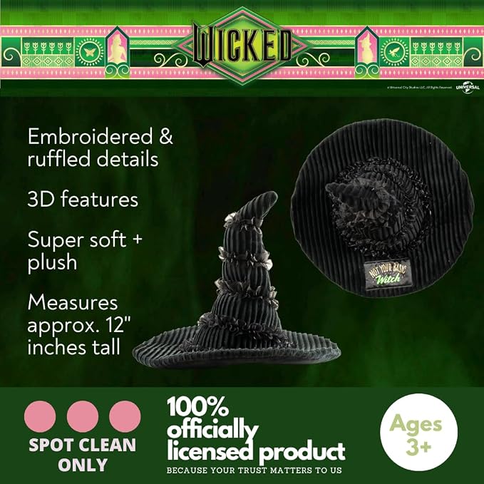 Wicked Elphaba's Witch Hat Bedding Super Soft Plush Decorative Throw Pillow, 14 in X 9 in, (Officially Licensed Product) By Franco Collectibles