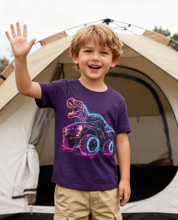 Lovekider Cotton Shirt for 3-6T Boys Truck Dinosaur Toddler Kids T-Shirt Short Sleeve Excavator Construction T-Rex Tee Shirts